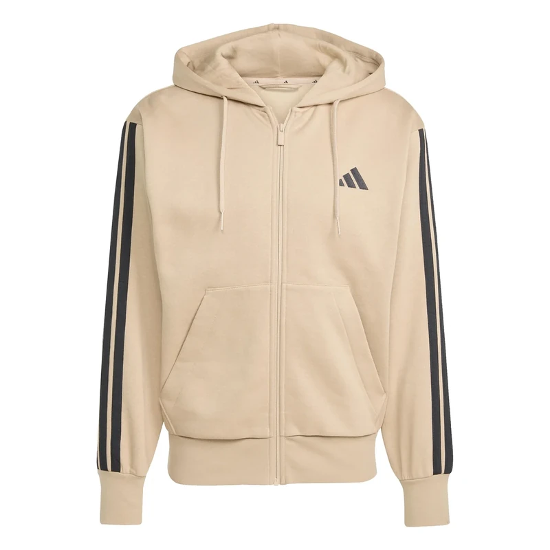 adidas Men's ESSENTIAL THREE STRIPES FLEECE ZIPPER HOODIE, warm sandstone/black, 3XL