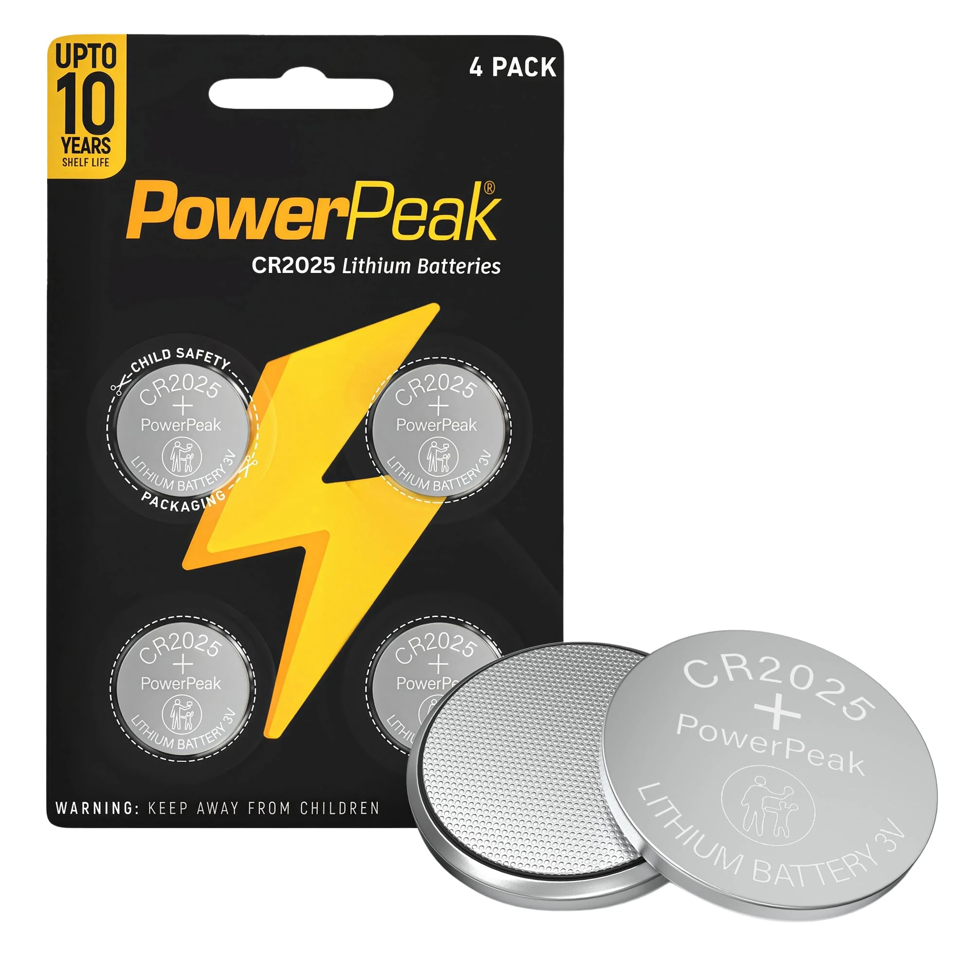 Power Peak CR2025 Battery - 3V Lithium Coin Cell Button Batteries - Suitable for Car Key Fob, Kitchen Scale, Watch, Remote Control, Toys - CR 2025 DL2025