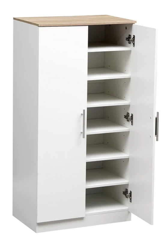Shoe Storage Cabinet White Oak Elegant Wooden Shoe Cabinet - 2 Door Shoe Storage with Adjustable 6 Shelves - 108cm Tall (White/Oak Top)