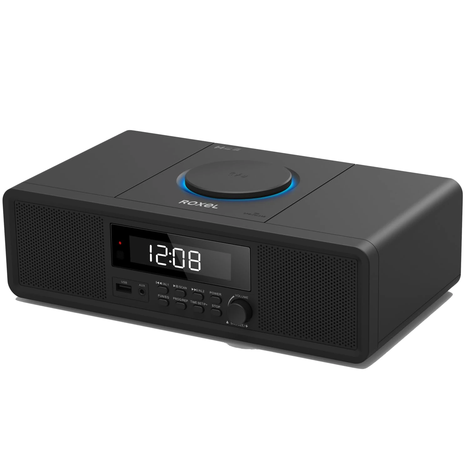 Roxel RCD-330BT All-in-One Compact Mini System with CD Player, USB Playback, FM Radio, BT Streaming, Headphone Jack and Wireless Phone Charging