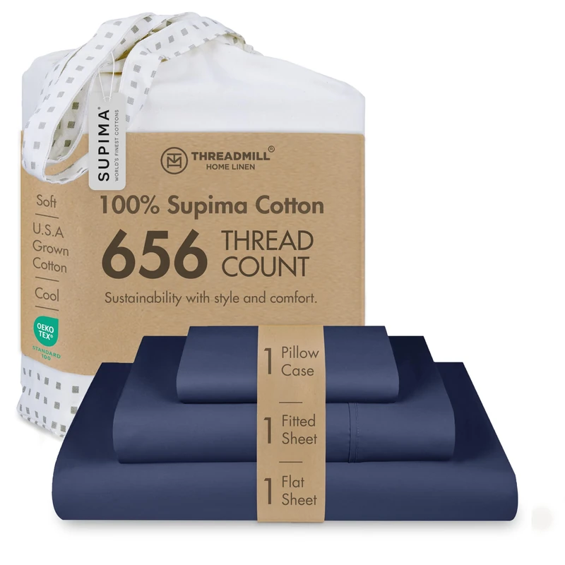 Threadmill 656 Thread Count Supima Cotton Twin Sheet Set, Sateen, Solid