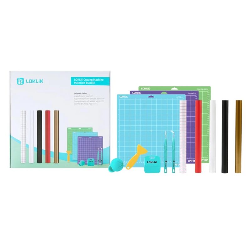 LOKLiK Starter Pack for Crafter & iCraft - 3 Vinyls, HTV, Transfer Tape, Weeding Tools, Cutting Mats - Personalize T-Shirts, Sweaters, Caps and Other Textiles. - Works with Any Plotter - Image 1