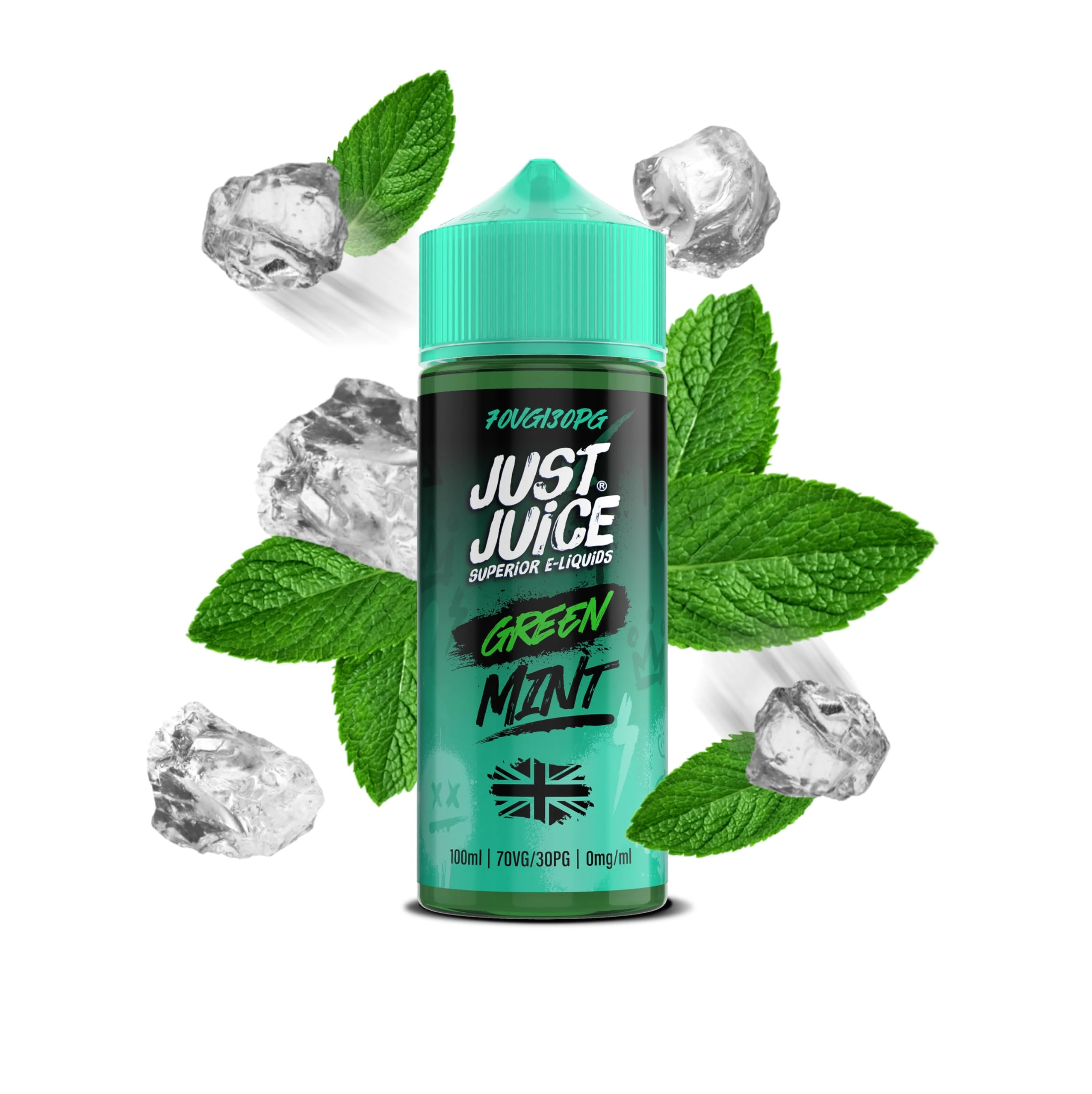 Just Juice 70/30 Vape Liquid with, 100ml 0mg Green Mint Vape Juice, E liquid for E-Cigarette, Nic Free Eliquid, Vaping Liquids, 70VG 30PG