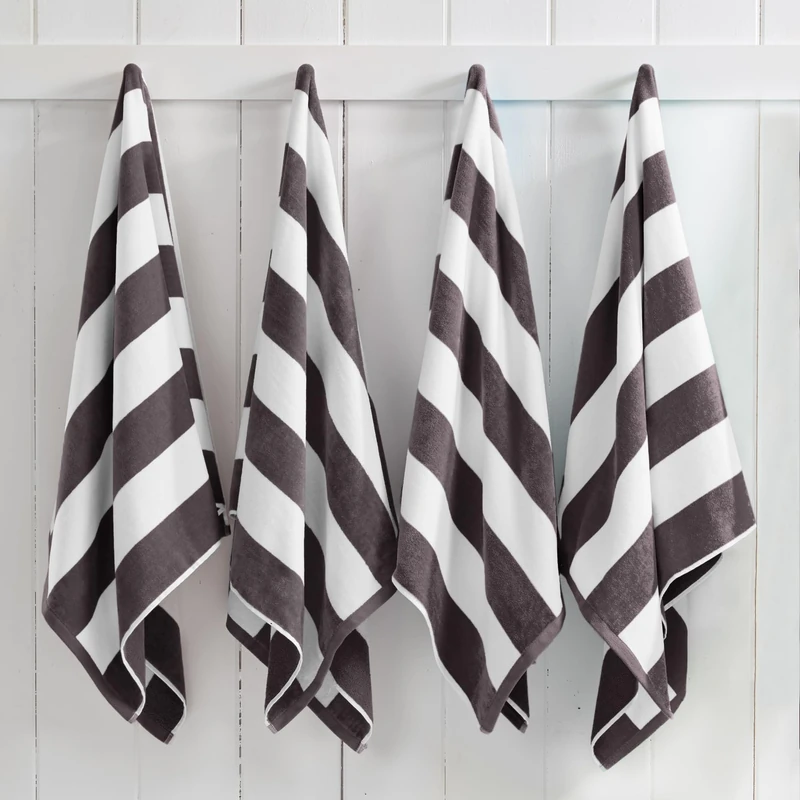 Great Bay Home 100% Cotton Velour Oversized 4 Pack Beach Towels 35" x 70" - Cabana Pool Towels - Quick Dry, Large Swim Towels (Charcoal Grey)