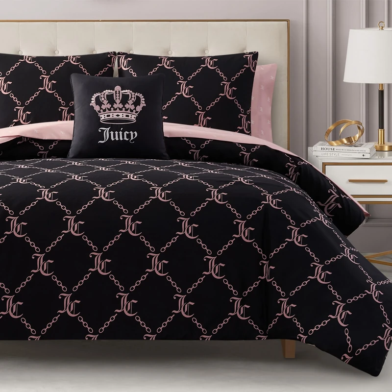 Juicy Couture Bed in a Bag Comforter Set, Polyester, Black, Queen