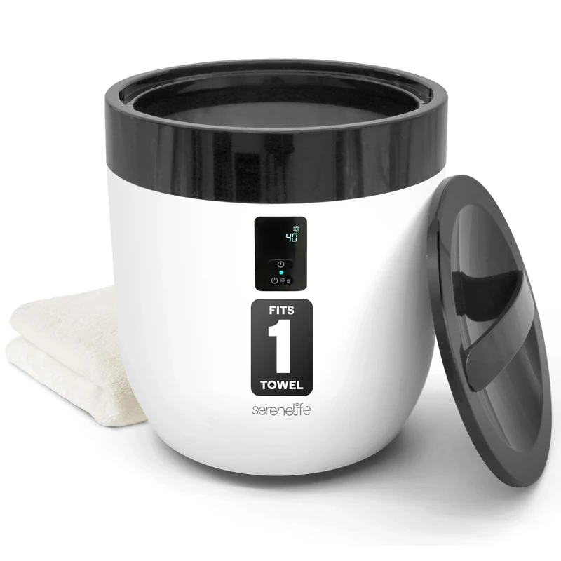 SereneLife Towel Warmer for Bathroom & Spa, Luxury Hot Towel Heater Bucket with Customized Fragrance, Auto Shut Off, Fits 1 Large Blanket, Bathrobe, PJs (Black)