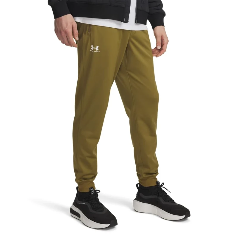 Under Armour Men's Normal Waist Height Sportstyle Tricot Jogger, Canteen Green / / White, Small