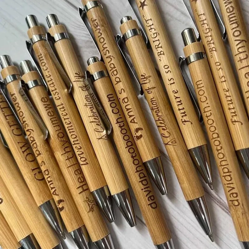 miguha Personalized Bamboo Wooden Retractable Ballpoint Pen, Engraved Ballpoint Pen, Custom Name Text Logo Pens For Gifts Writing Office School Supplies(60PCS)