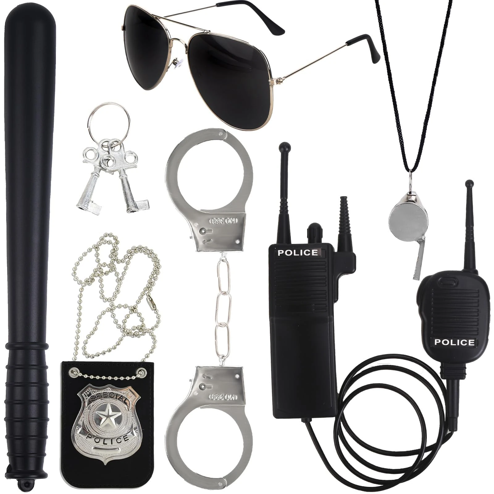 Police Accessories 6pcs Costume Halloween Fancy Dress for Adults Kids, Outfit with Police Badge Handcuffs Sunglasses for Costume Women & Men, Costumes for Party Role Play Cosplay