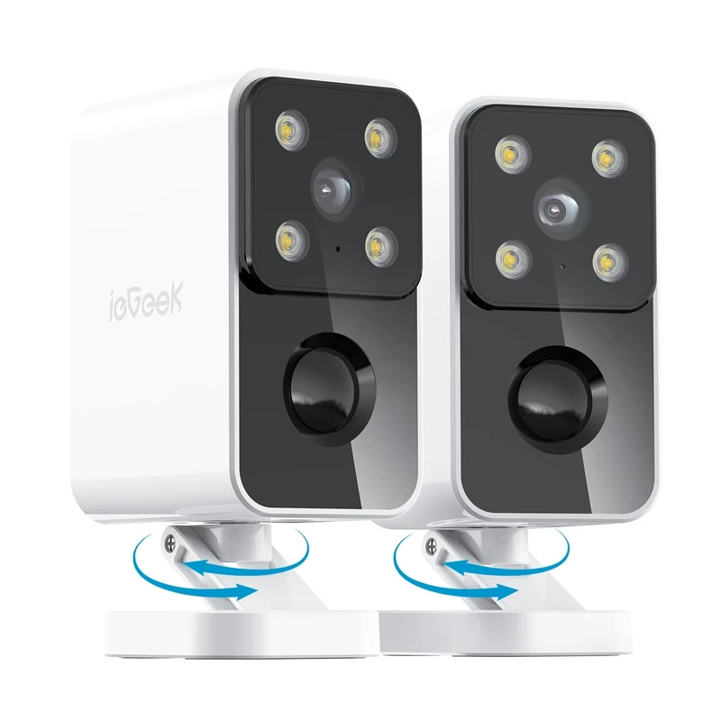 ieGeek No Monthly Fee 2K Security Camera Outdoor Wireless, 180° Horizontal Pan, Rechargeable Battery Wifi Camera, Colour Night Vision, Motion Detection, Siren Floodlight, Voice Intercom, IP65, 2PCS