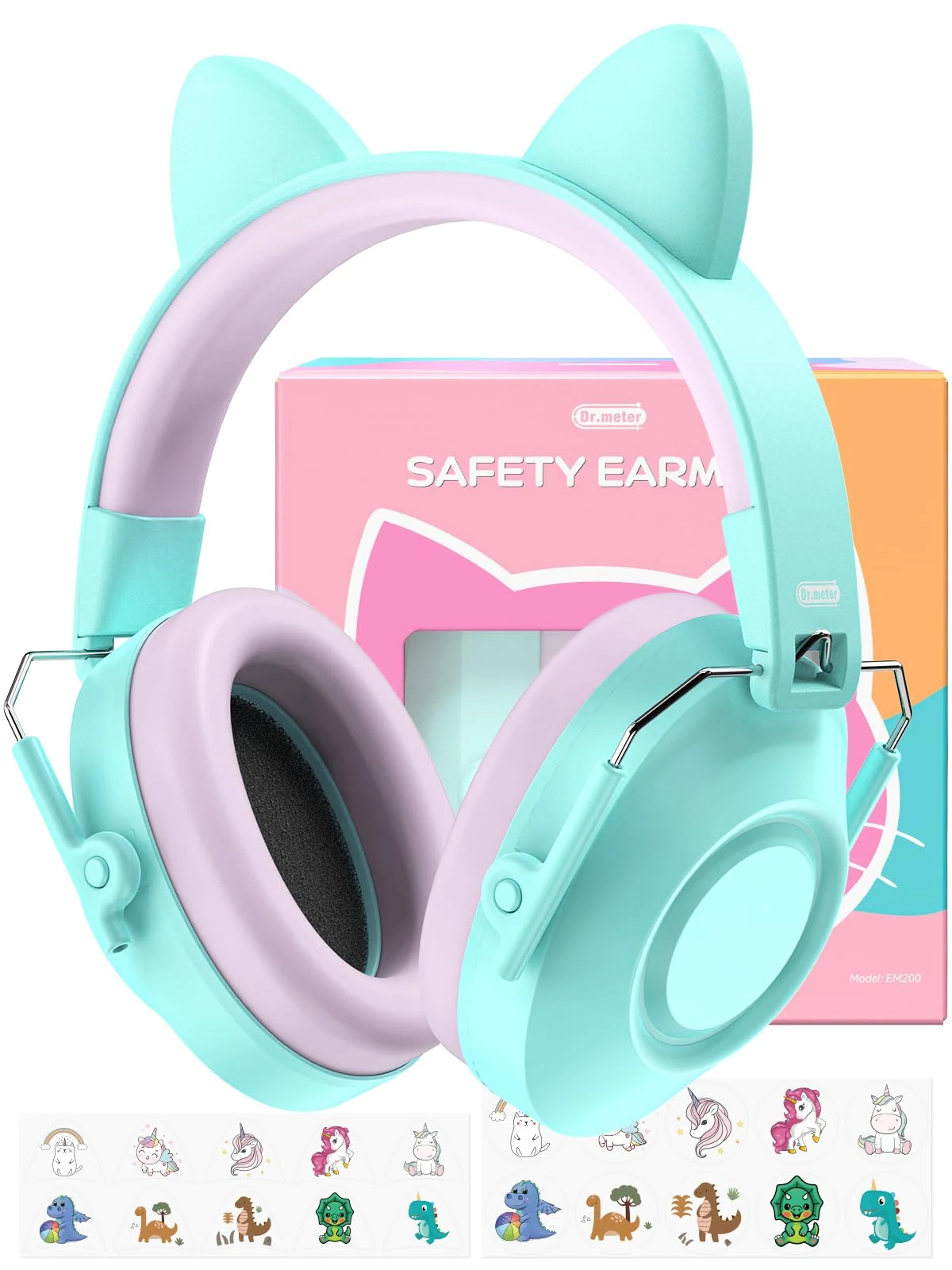 Dr.meter Kids Ear Defenders, 32dB SNR Ear Defenders Children Hearing Protection Comfortable Earmuffs for Autism Ideal for Concerts Fireworks Monster Jam UKCA Certified with DIY Stickers Lake Blue