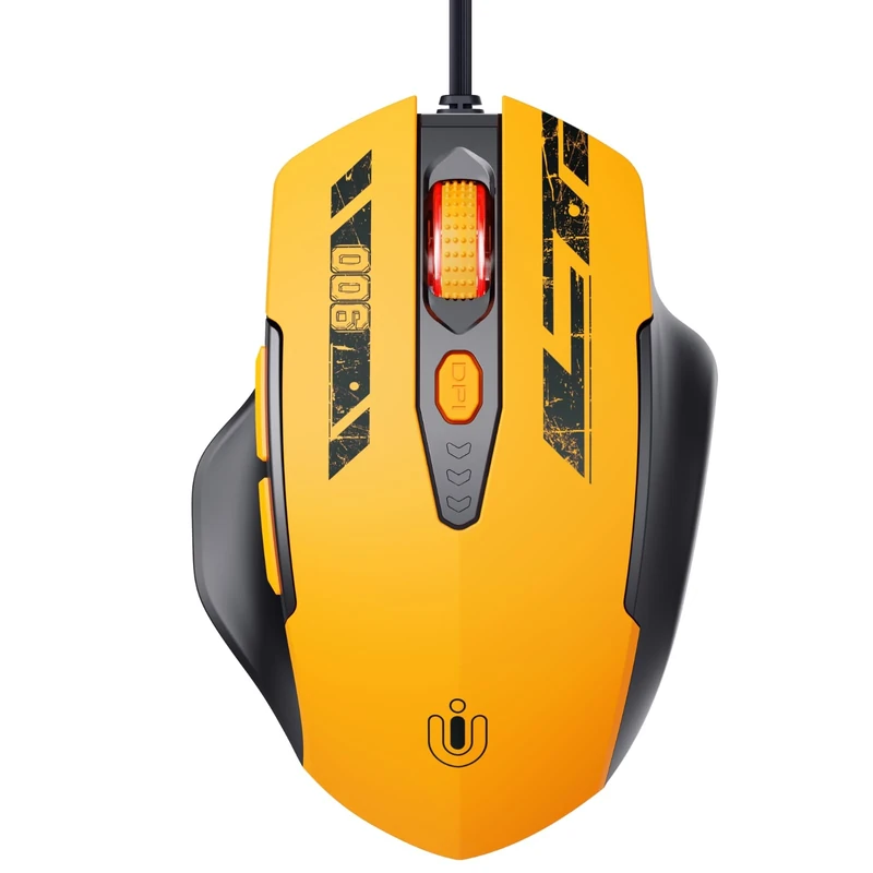 Uineer Mouse with Cable, Ergonomic Design, Up to 7200 DPI Adjustable with 6 Buttons, Computer Mouse, PC, Laptop, Computer, Plug & Play, Matte Yellow