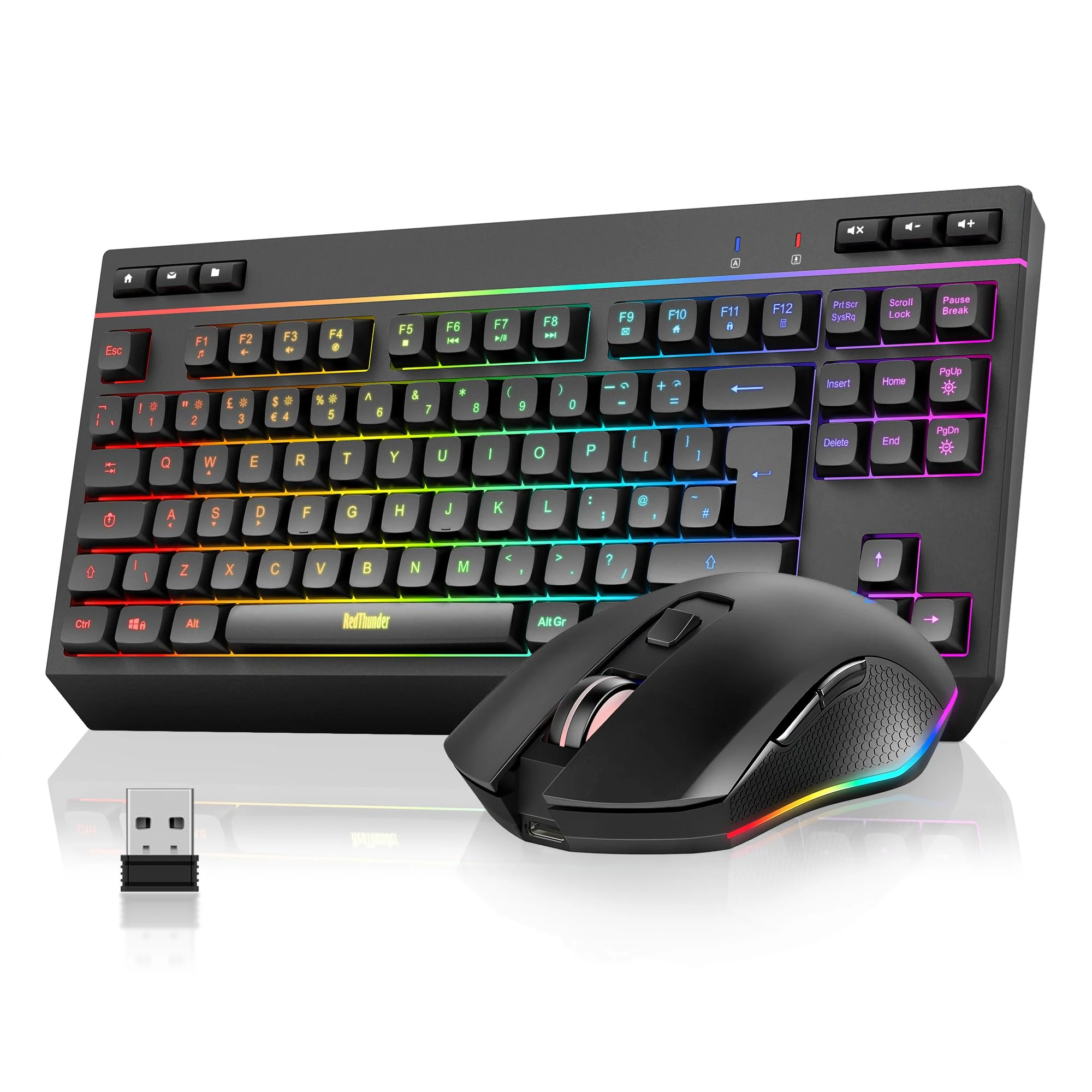 RedThunder K20-TKL 75% Wireless Keyboard and Mouse,RGB Backlight,UK Layout 94 Keys,TKL Ultra Compact Mini Design with Multimedia Keys+7D Optical lightweight Mouse for PC Xbox PS5 Office Typist (Black)