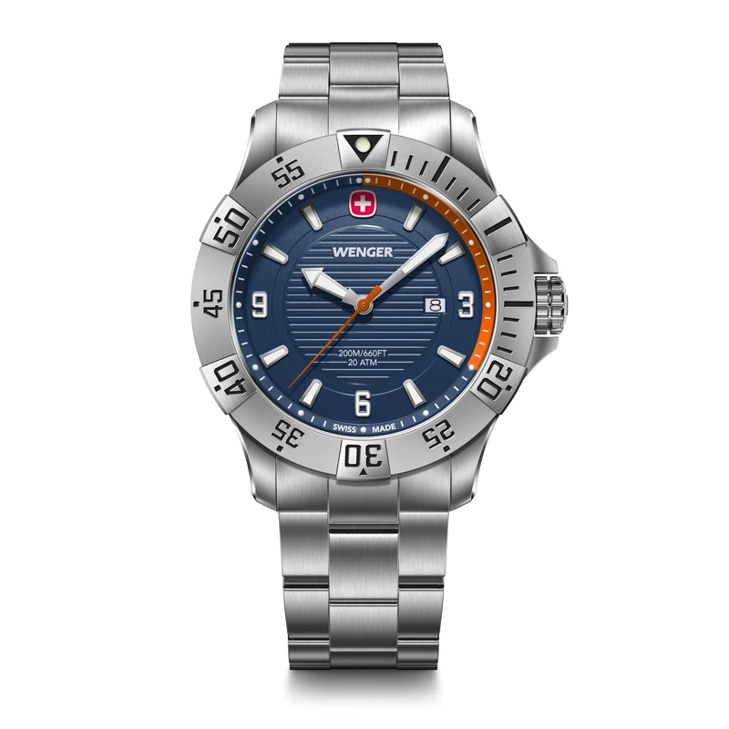 Wenger Men’s Watch Seaforce Ø 43 mm, Swiss Made, Analogue Quartz, Water-Resistant up to 200 m, Stainless Steel Strap, Silver/Blue, 01.0641.141 - Image 1