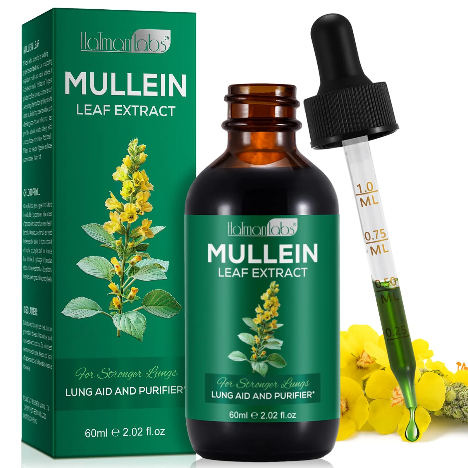 Mullein Drops for Lungs, Mullein Leaf Drops with Premium Mullein Leaf Extract, Mullein Leaf Extract Supplement, Mullein Leaf Extract for Lung Cleanse and Respiratory Support-2.02 fl oz