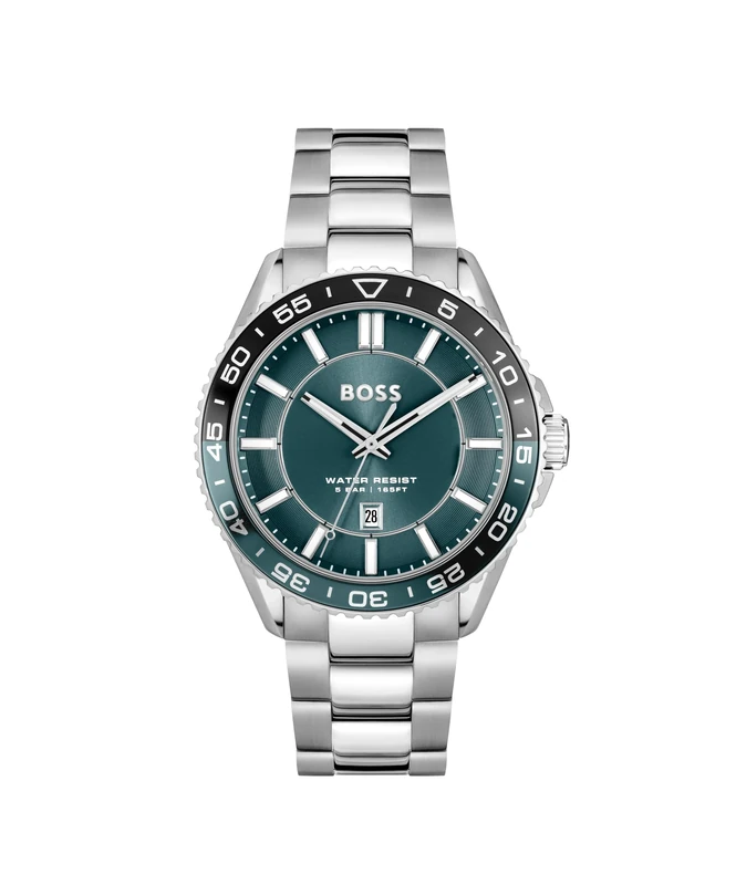 BOSS Three Hand Quartz Movement Watch with Calendar for Men Runner 3H Collection with Silver Stainless Steel Bracelet - 1514208 - Image 1