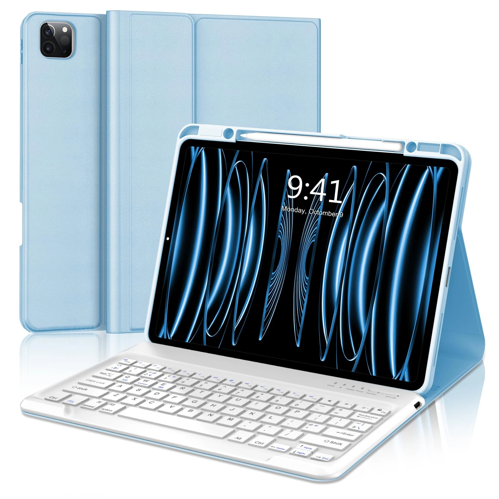 FOGARI for iPad Pro 12.9 6th/5th/4th/3rd Generation Keyboard Case - Wireless Bluetooth Detachable UK Layout Keyboard Folio Cover with Pencil Holder for iPad Pro 12.9 2022/2021/2020/2018, Blue