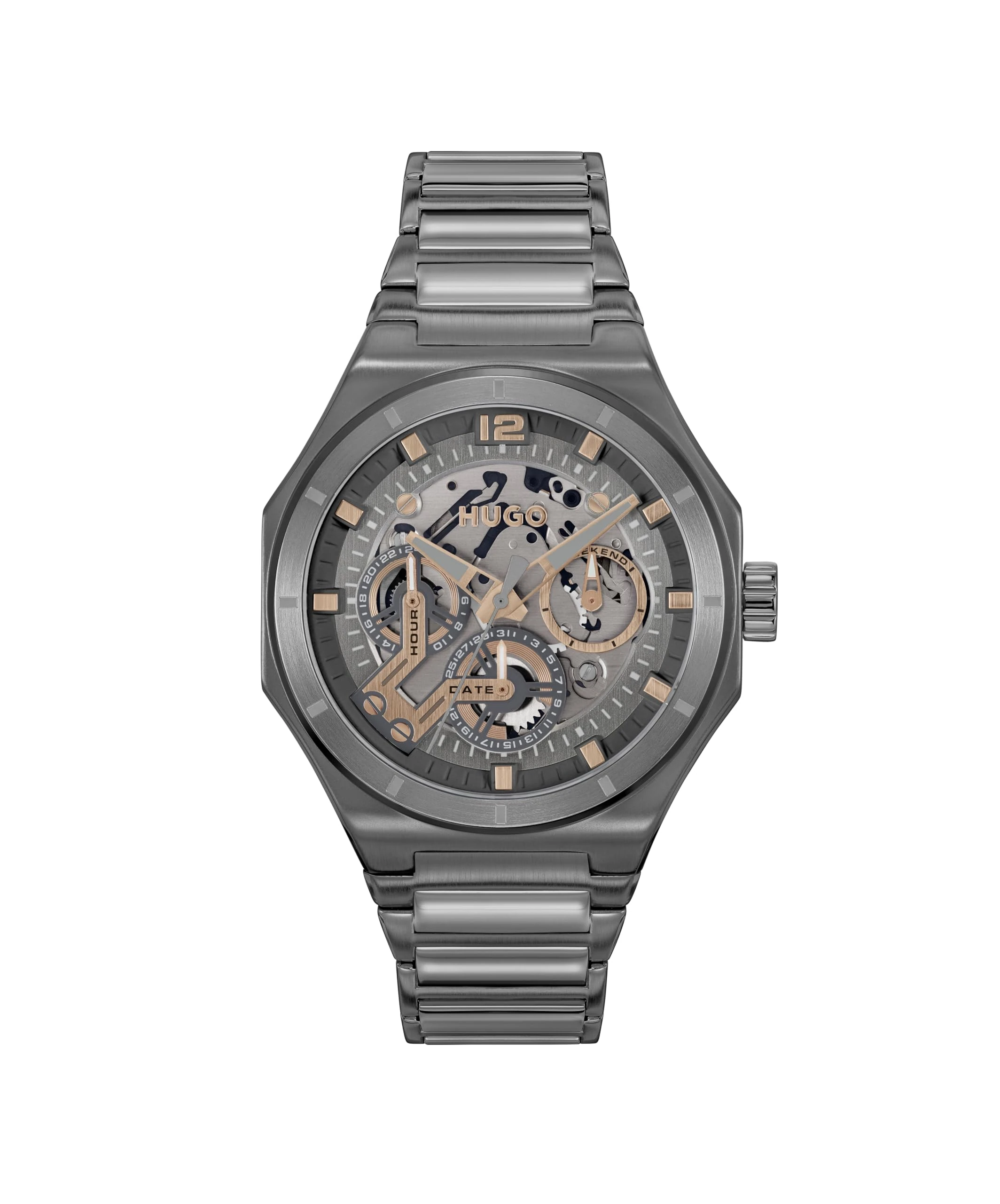 HUGO Analogue Multifunction Quartz Watch for Men #Grail Skeleton Collection with Grey Stainless Steel Bracelet - 1530378