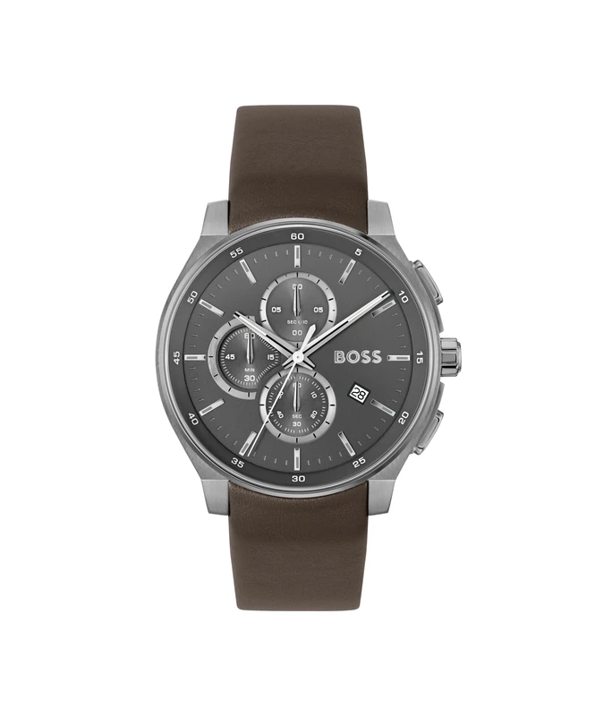 BOSS Chronograph Quartz Watch for Men Peak 2.0 Collection with Grey Leather Strap - 1514187