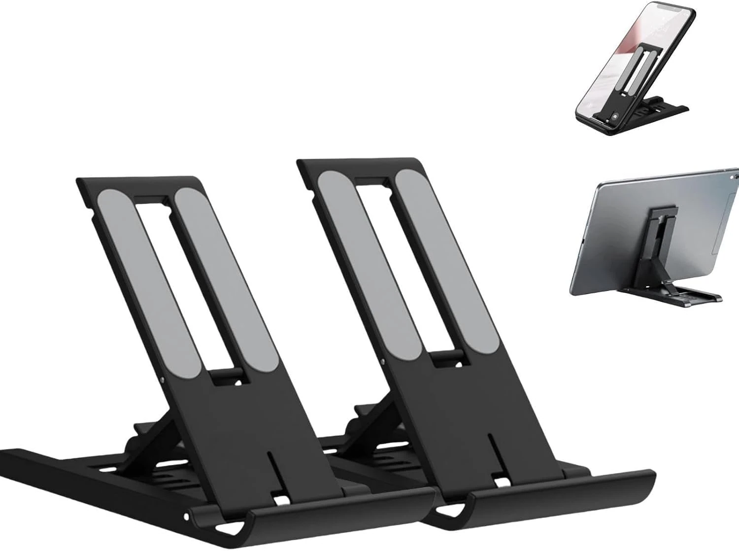 VINPAM Foldable Portable iPad Stand, Adjustable Tablet Holder for 4-13 Inch Devices - Ergonomic Desk Accessories Compatible with iPad 10.9-12.9, iPhone 15 Pro Max, Galaxy Tab, Switch (Black 2pcs)