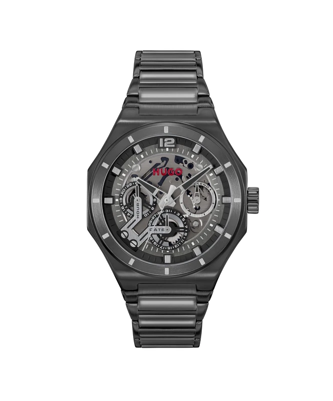 HUGO Analogue Multifunction Quartz Watch for Men #Grail Skeleton Collection with Black Stainless Steel Bracelet - 1530379