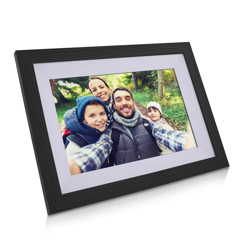 InLine WiFRAME 2 55821H Digital Photo Frame with 3 Removable Frames Walnut Wood WiFi 10.1 Inch with Touch Function 1920 x 1200 16GB Memory Share Your Moments Instantly from Anywhere