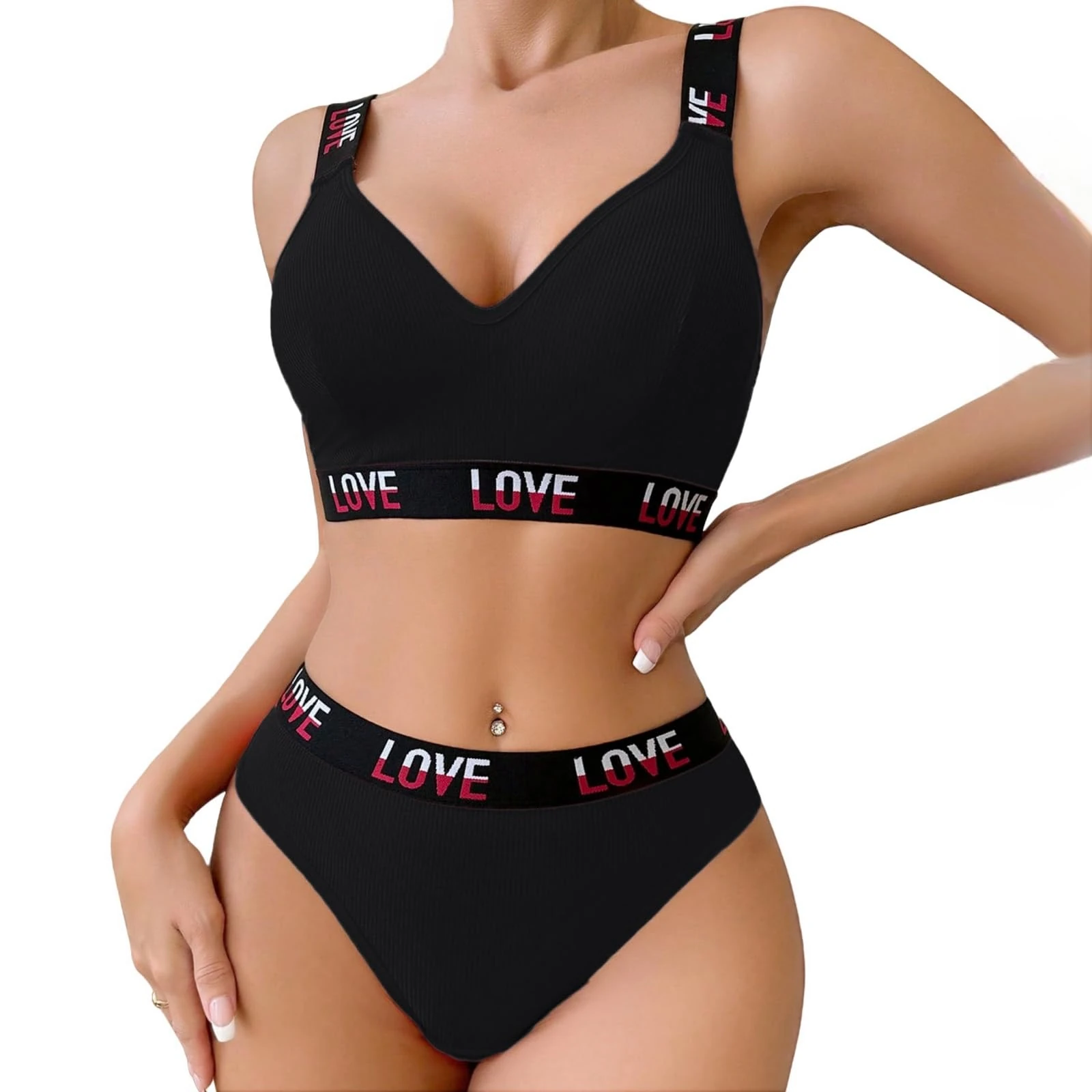 SamHeng Sports Bra and Knickers Set for Women Unpadded Cotton Bralette Brief Set Wire Free Seamless Yoga Fitness Exercise Training Bras Tops, Black/M