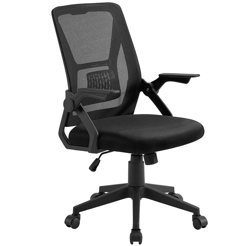 VECELO Office Chair Ergonomic, Height-Adjustable with 90° Flip-up Armrests and Mesh Lumbar Support Silent Casters for Computer Task Work, Black