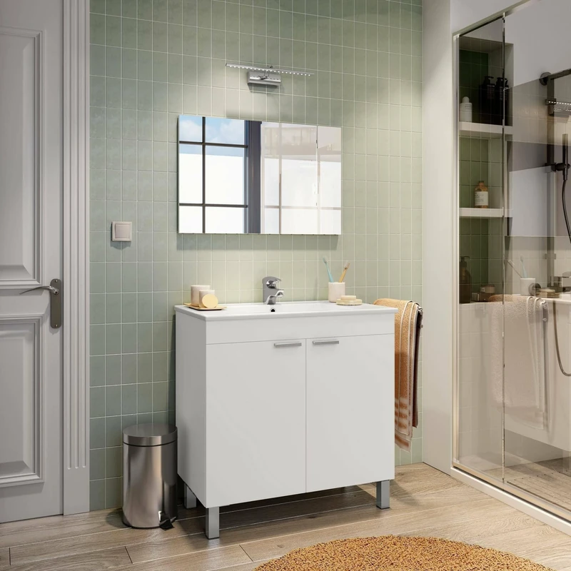 Dmora Irwin Bathroom Vanity Unit, Sink Holder, Sink Cabinet, 80 x 45 x H 80 cm, White Gloss