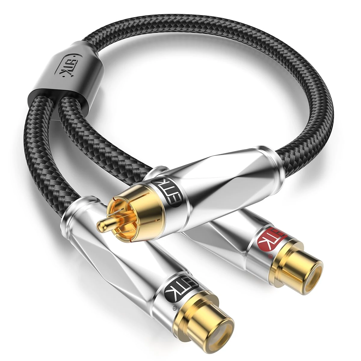 EMK RCA Splitter Cable, 1.5 Metres, Gold Plated, Subwoofer, Home Theater, Stereo Audio, Heavy Duty, Tangle Free, Indoor Use