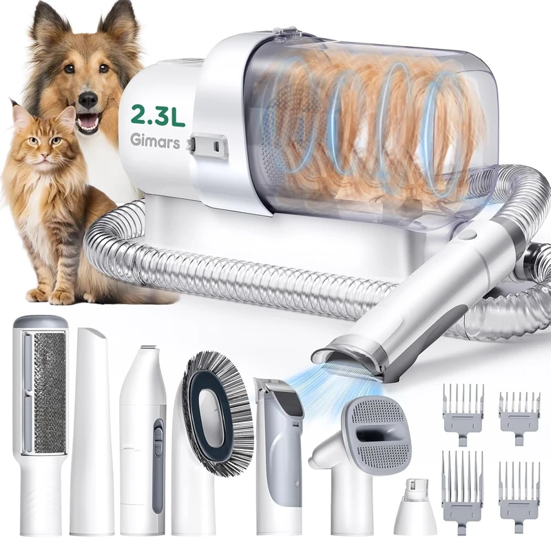 Gimars Pet Vacuum Cleaner with Brush, Ultra Quiet Pet Care Set with 12,000 Pa Super Suction Power, Hair Trimmer for Pets with 7 Care Tools, 2.3 L Capacity, Pet Hair Remover for Dogs Cats