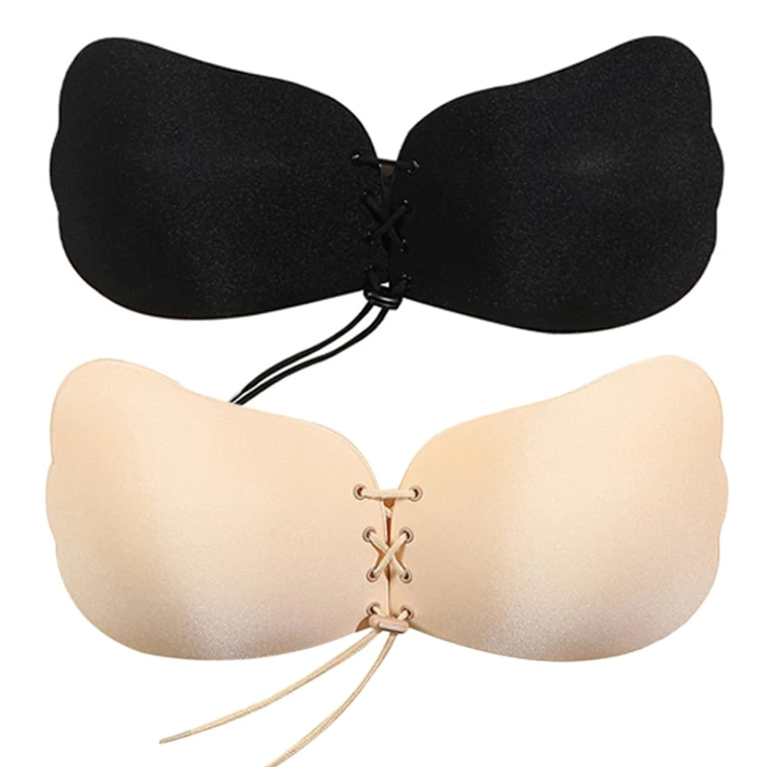 Push Up Bra for Women, 2 Packs Invisible Adhesive Strapless Backless Bra, Stick on Bra with Drawstring, Skin Friendly Sticky Padded, for Everyday Wearing, Party, Wedding, multi-color, B Cup