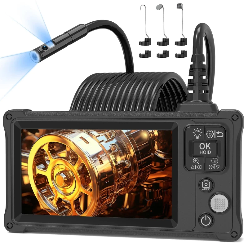 Dual Lens Endoscope Inspection Camera, Ennovor 5.0'' IPS Screen Borescope with 8+1 LED Lights, IP67 Waterproof Sewer Inspection Cameras, 1920P HD Drain Camera 16.5FT Semi-Rigid Cable, Gadgets for Men