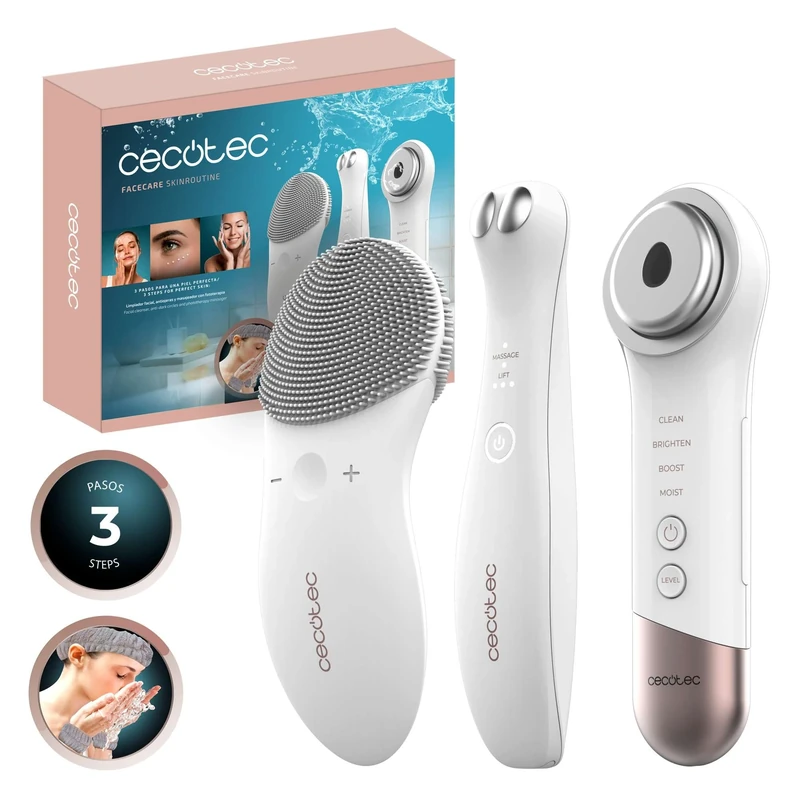 Cecotec Facial Cleanser - Massager - Phototherapy - Facecare Skinroutine. Skin Care: Cleanser, Anti-Dark Circles Device and Massager, Power Elasticity of The Skin, Includes Headband and Wristbands