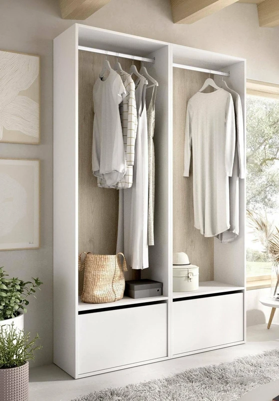 Dmora Brealone Large Wardrobe, Bedroom Furniture, Storage Cabinet, Clothes Hanger, 120 x 45 x H 205 cm, White and Oak, Melamine Panel 16 mm