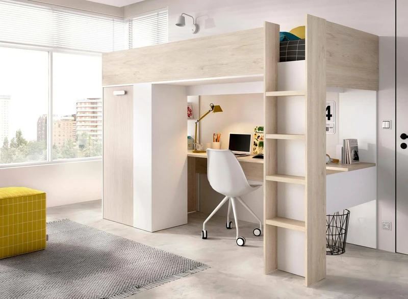 Dmora - Focoletta Bedroom Composition, Complete Bedroom, Children's Room, Deck Furniture Set, 206 x 111 x H 178 cm, White and Oak