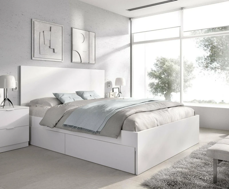 Dmora - Corchia Double Bed, Bed Base for Bedroom, Bedding by Room, Mattress Support, 269 x 205 h100 cm, White