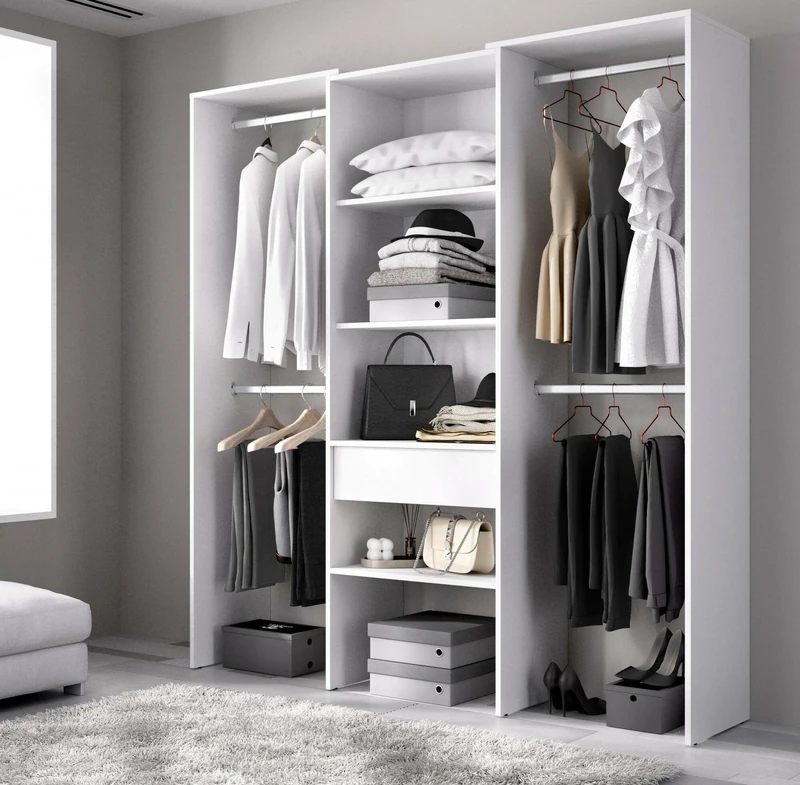 Dmora - Bignone Large Wardrobe, Bedroom Furniture, Walk-in Closet, Open Coat Cabinet, 160 x 50 H 187 cm, White