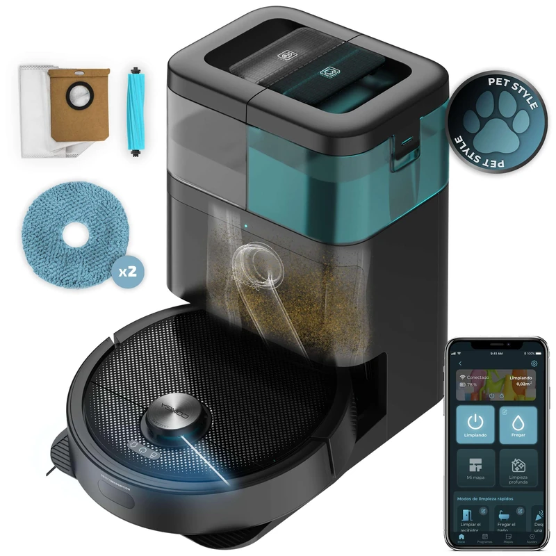 Cecotec Conga 15090 SpinArm Home & Wash Robot Vacuum Cleaner with Mop Function, 8000 Pa, App, Laser Navigation, Automatic Emptying Base with Dust and Water Tanks, Wiping and Drying Function