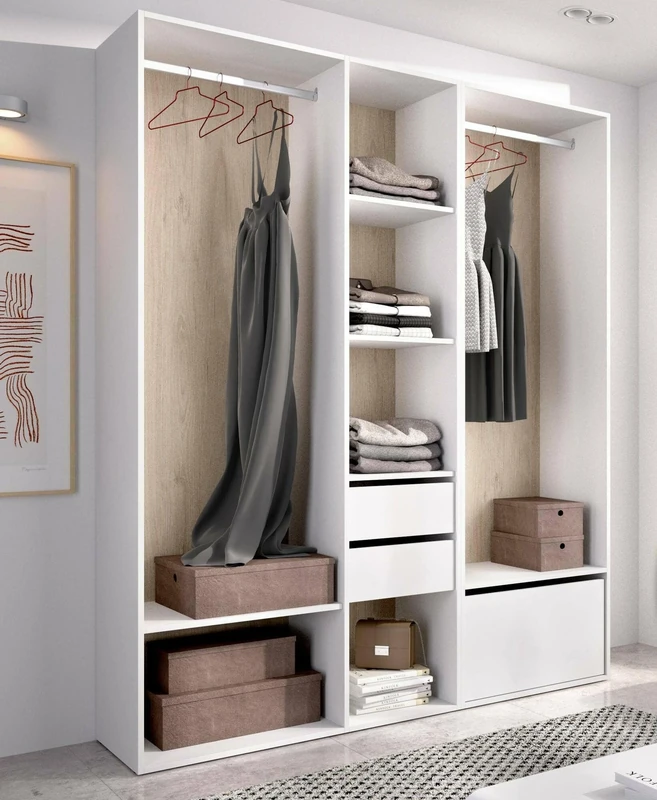 Dmora - Breda Large Wardrobe, Bedroom Furniture, Walk-in Closet, Open Clothes Closet, 158 x 45 x H 205 cm, White and Oak