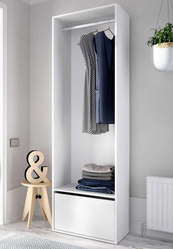 Dmora Braiola Grande Wardrobe, Bedroom Furniture, Storage Cabinet, Clothes Hanger, 60 x 45 x H 205 cm, White and Oak