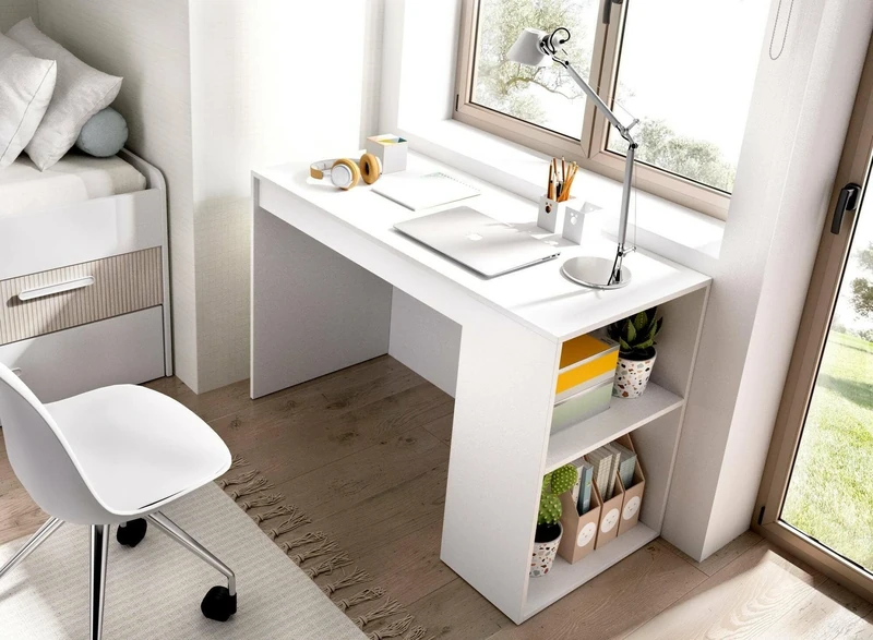 Dmora Grigna Desk, Multipurpose Writing Desk, Office Table for PC Holder, Worktop, 115 x 50 x H 74 cm, White