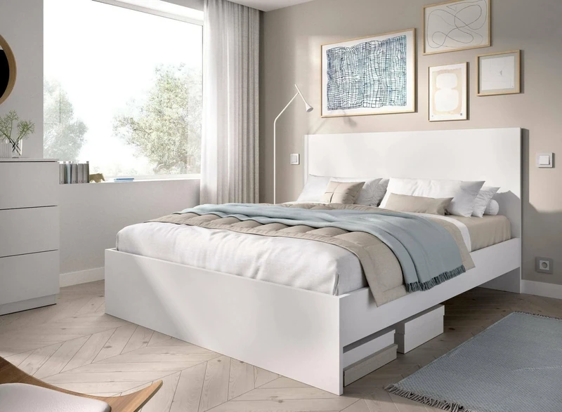 Dmora Carnizza Double Bed, Container Bed Structure, Sommier with Trim, Mattress Holder Structure, 146 x 195 x 100 cm, White