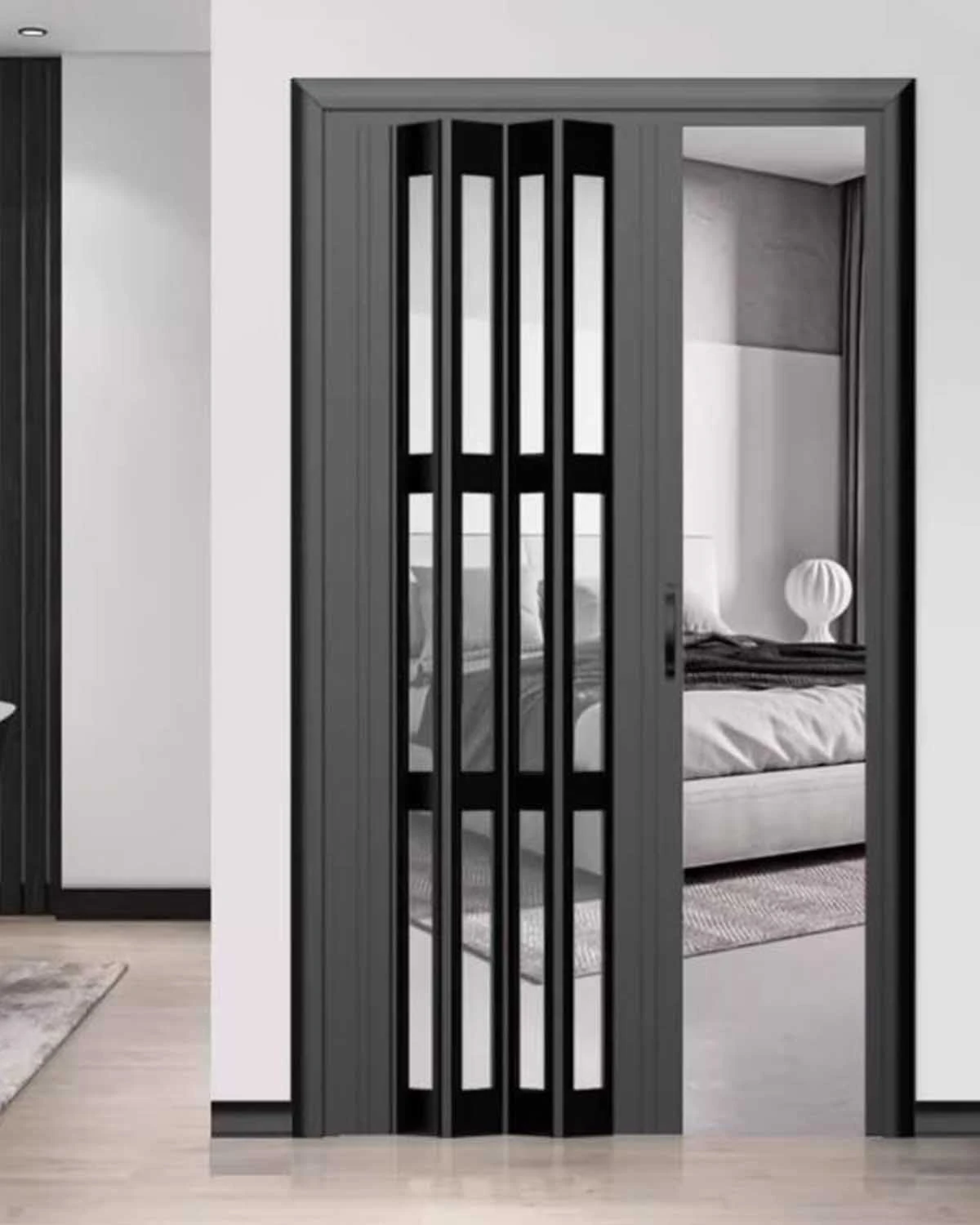 ZIMGOD Concertina Door PVC Internal Folding Door, Doorway Sliding Door for Bedroom Hallway, Room Divider Foldable Gate Partition, Pantry Closet Entry Accordion Doors Screen(Black,70x80in (178x203cm))