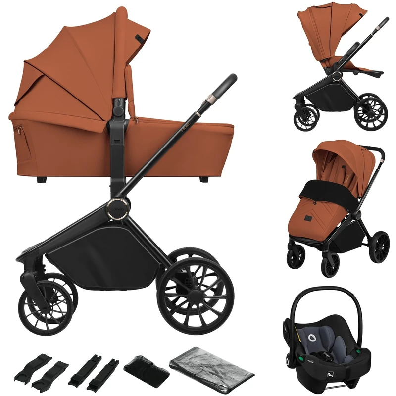 Lionelo Mika Plus 3 in 1 Travel System Pushchair Pram | All-Terrain Stroller with Carrycot & i-Size Car Seat | Compact Folding, Adjustable Handle, XXL Canopy UPF50+, Rain Cover & Accessories