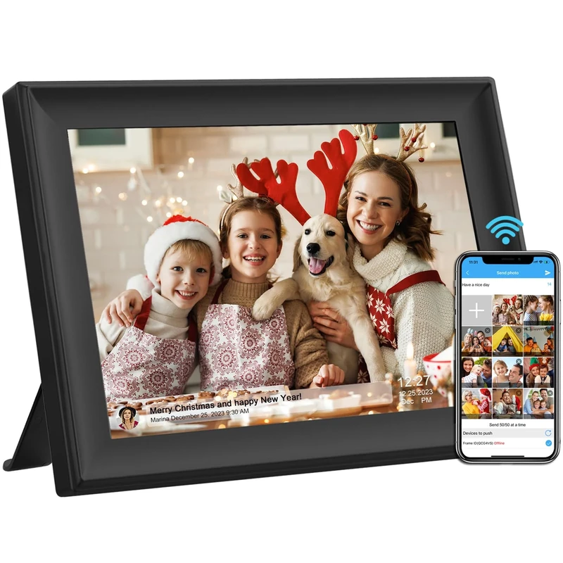32GB 10.1-Inch WiFi Digital Picture Frame with 1280x800 HD IPS Touch Screen, Send Photo or Videos via App or Email, Supports USB Drive/SD Card for Extended Storage, Auto-Rotate, Wall Mountable
