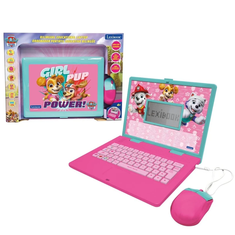 Lexibook, Paw Patrol, Bilingual ENGLISH/CZECH Educational Computer, Toy for children with 124 language, writing, maths, logic, music activities and games, Pink, JC598PAGi12