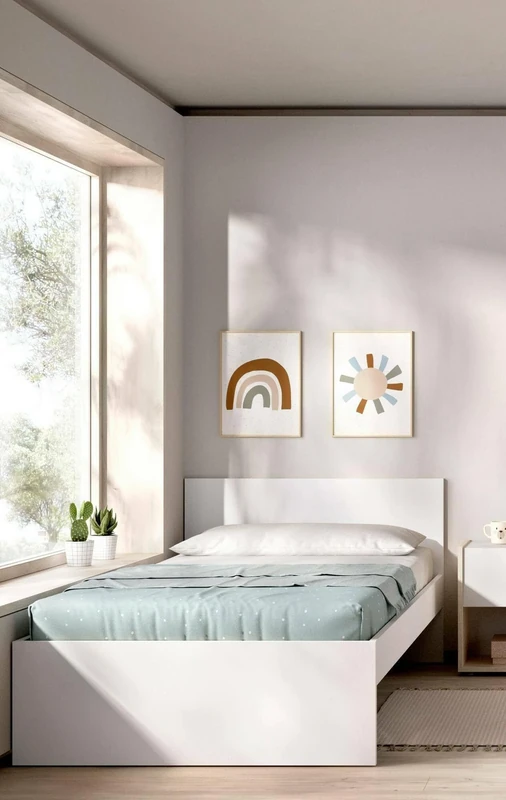 Dmora Castellaro Single Bed, Structure of the Camp Bed, Sommier with Cover, Fabric Bed Frame, 96 x 195 x 67 cm, White