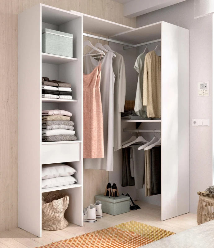 Dmora - Biaina Large Wardrobe, Bedroom Furniture, Walk-in Closet, Open Corner Clothes Closet, 98 x 42 x H 187 cm, White