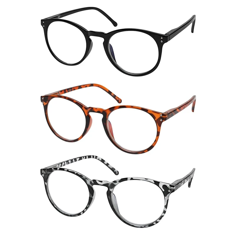 Vecien Reading Glasses 3 Pack Blue Light Blocking Readers, Crystal Lens Give You Ultra Clear Vision,Spring Hinges Pattern Design for Men & Women (1.75)